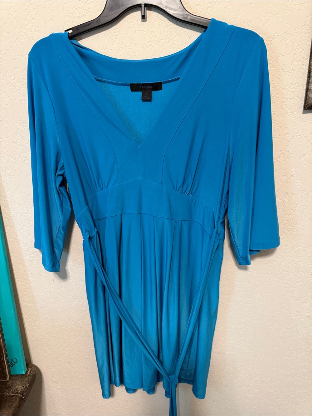 Express Teal V-Neck Wrap Tunic Dress